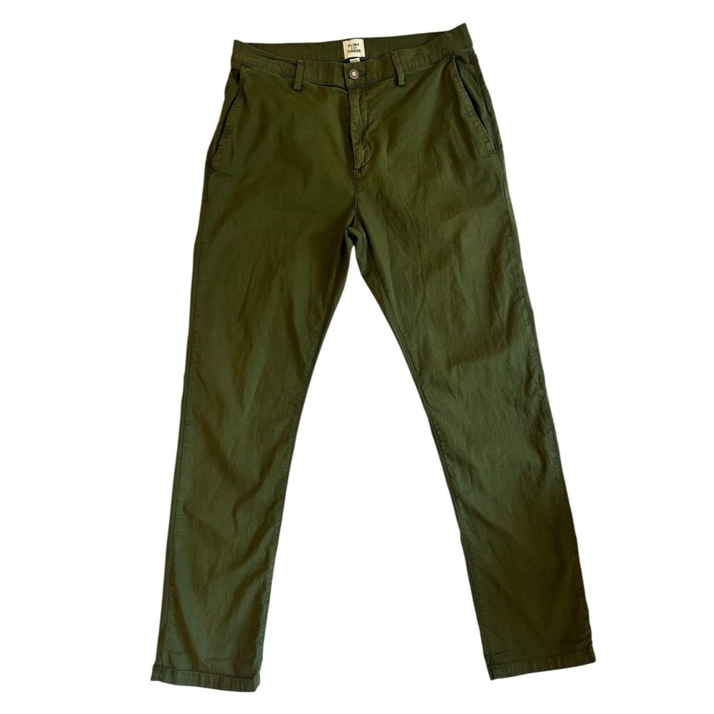 Flint and Tinder 365 Pant Mens 34 Olive Green Stretch Chino Pants Made USA Slim